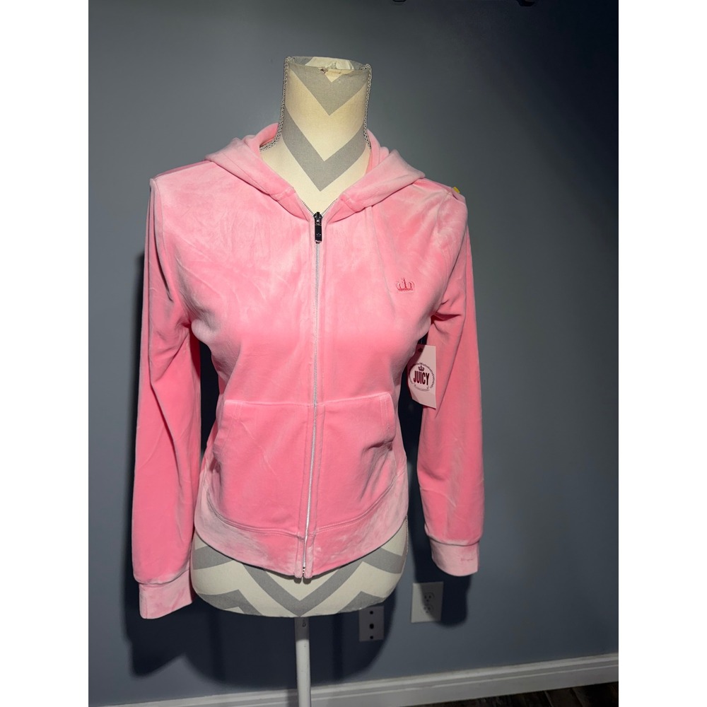Juicy by Juicy Couture Velour Hoodie Flamingo Pink Zip Up Sweatshirt Small NEW